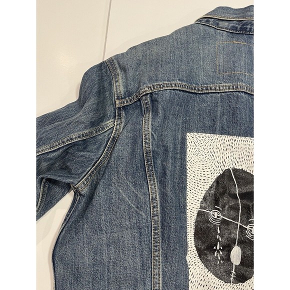 Levi's Premium Mens Blue Denim Button Jacket Pockets Size Large Big E Art Back - Picture 16 of 16